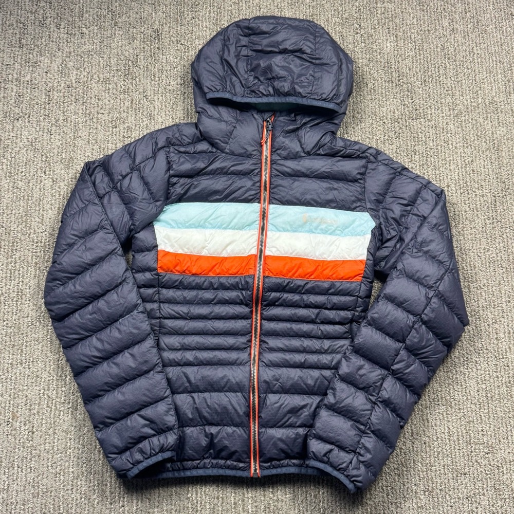 Cotopaxi Fuego Hooded Down Jacket Quilted Puffer Womens XS 800 Fill Blue